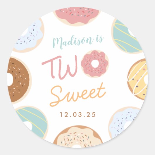 Cute Modern Pastel Donut Second Birthday Ronde Sticker (Voorkant)