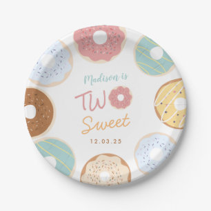 Cute Modern Pastel Donut Two Sweet Birthday Papieren Bordje