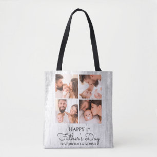 Cute Modern Photo Collage Happy First Fathers Day Draagtas
