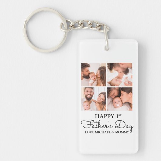 Cute Modern Photo Collage Happy First Fathers Day Sleutelhanger (Voorkant)