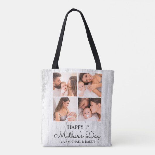 Cute Modern Photo Collage Happy First Moederdag Draagtas (Achterkant)