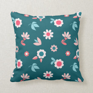 Cute Modern Pink and Blauwgroen Floral Pattern Kussen