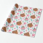 Cute Modern Pink Blue Waterverf Kerstbehandelingen Cadeaupapier (Uitgerold)