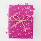 Cute Modern Pink Snowman-kerstbomen script Inpakpapier Vel (In situ)