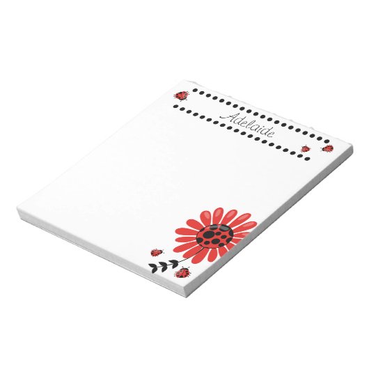 Cute Modern Red Ladybug Persoonlijk Notitieblok (Gedraaid)