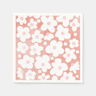 Cute Modern Retro Pink Daisy Floral Servet