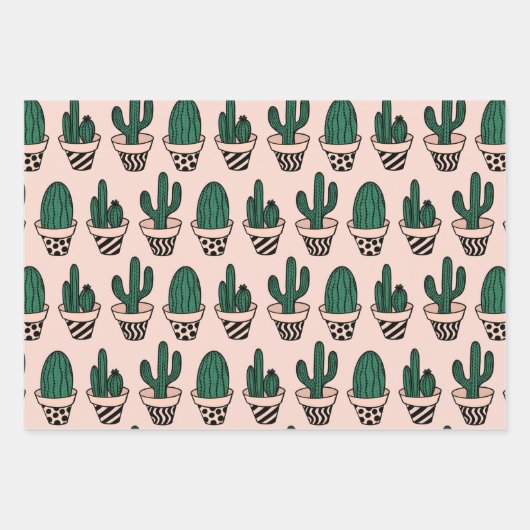 Cute Modern Roze Green Potted Cactus Pattern Inpakpapier Vel (Voorkant 2)