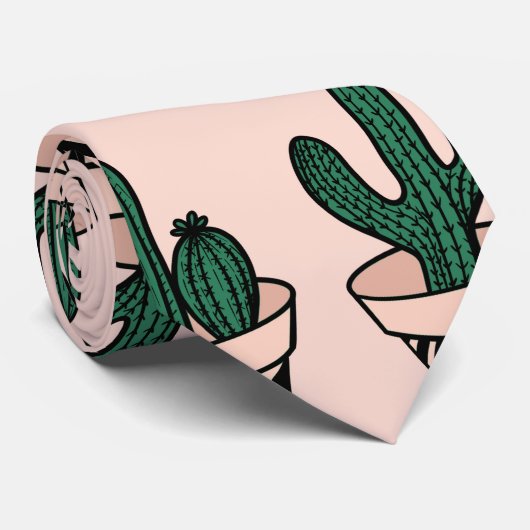 Cute Modern Roze Green Potted Cactus Pattern Stropdas (Opgerold)