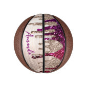 Cute modern Roze rood Glitter Drives monogram Basketbal (Verticaal)
