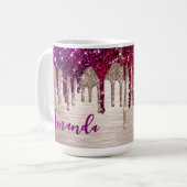 Cute modern Roze rood Glitter Drives monogram Koffiemok (Voorkant links)