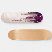 Cute modern Roze rood Glitter Drives monogram Skateboard (Horizontaal)