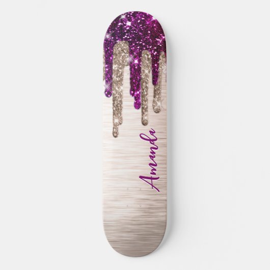 Cute modern Roze rood Glitter Drives monogram Skateboard (Voorkant)