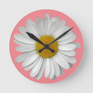 Cute Modern Simple Daisy Flower Coral Pink Ronde Klok