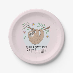 Cute Modern Slapend Sloth Kinder Baby shower Papieren Bordje