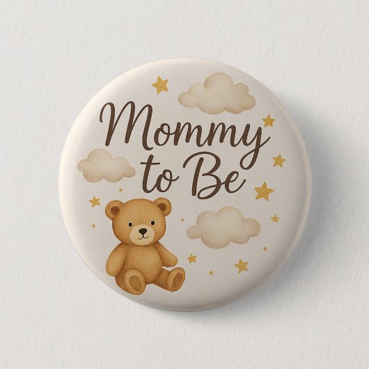 Cute Modern Teddy Bear Mommy to Be Button (Voorkant)