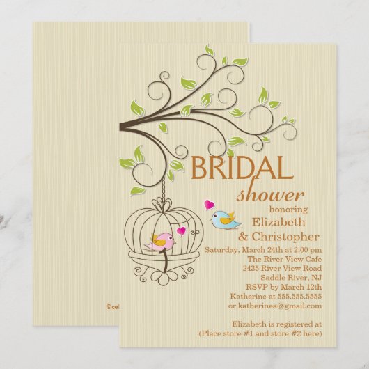 Cute Modern Tortelduifjes Bridal Shower Invitation Kaart (Voorkant / Achterkant)