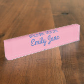 Cute Modern Typography Blue Pink Personalized Naambordje (Zijkant)