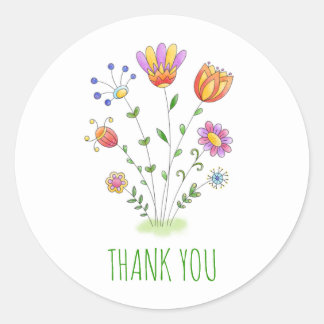 Cute Modern Waterverf Flowers Bedankt Ronde Sticker