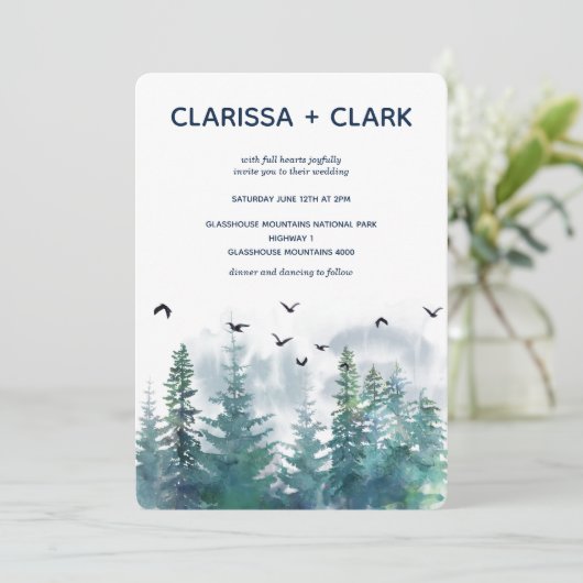 Cute Modern Waterverf Forrest Landscape Wedding I Kaart (Staand voorkant)