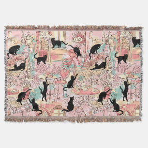 Cute Modern Waterverf Paris Cafe Cat Pattern Deken
