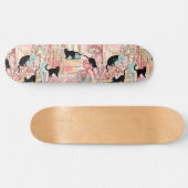 Cute Modern Waterverf Paris Cafe Cat Pattern Skateboard (Horizontaal)