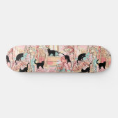 Cute Modern Waterverf Paris Cafe Cat Pattern Skateboard (Horizontaal)