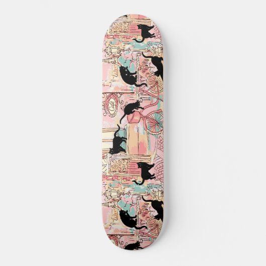 Cute Modern Waterverf Paris Cafe Cat Pattern Skateboard (Voorkant)