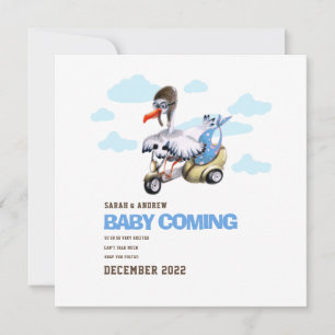 Cute Modern Whimsical Funny Stork Zwangerschap Aankondiging