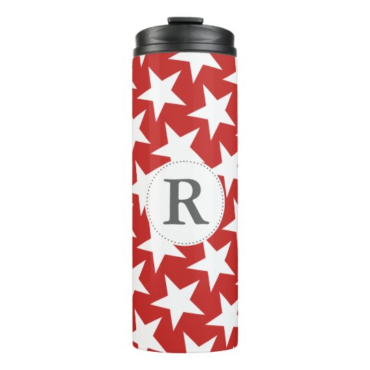 Cute Modern White Stars Monogram Thermosbeker (Voorkant)