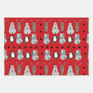 Cute Modern Winter Reindeer Beer kerstcadeau Inpakpapier Vel
