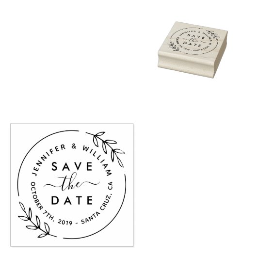Cute Modern Wreath & Stylish Script Save the Date Rubberstempel (Gestempeld)