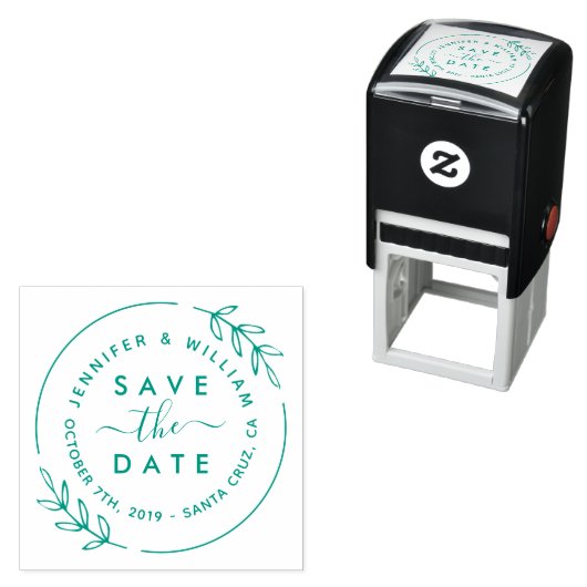 Cute Modern Wreath & Stylish Script Save the Date Zelfinktende Stempel (In situ)