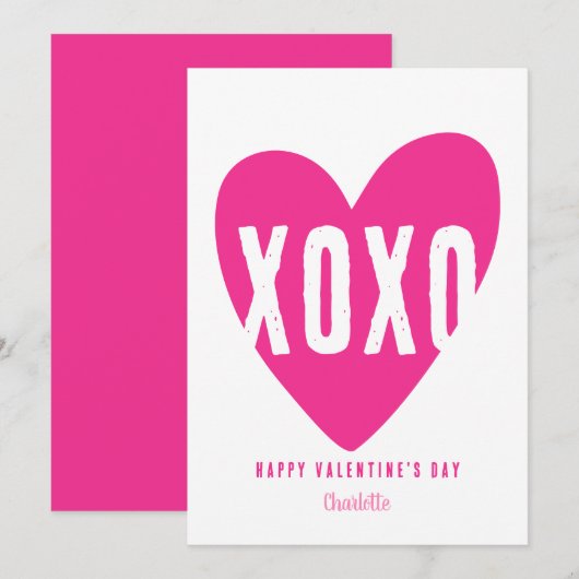 Cute Modern XOXO Heart Personalized Valentijnse Feestdagenkaart (Voorkant / Achterkant)