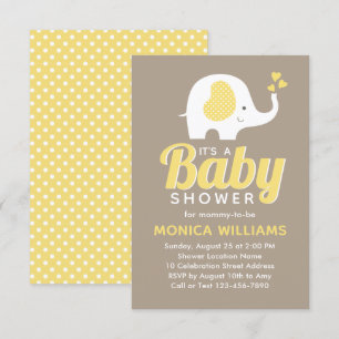 Cute Modern Yellow Beige Elephant Baby shower Kaart