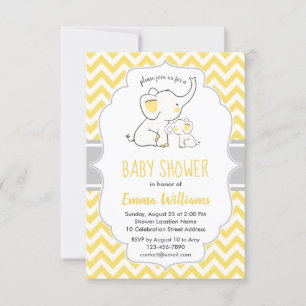 Cute Modern Yellow Grey Elephant Baby shower Kaart