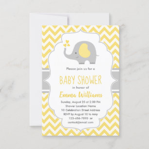 Cute Modern Yellow Grey Elephant Baby shower Kaart