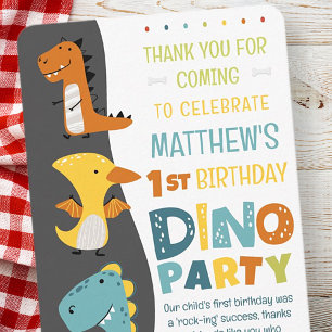 Cute Moderne Dino Dinosaur Kinderverjaardagsfeestj Bedankkaart