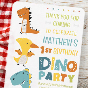 Cute Moderne Dino Dinosaur Kinderverjaardagsfeestj Bedankkaart