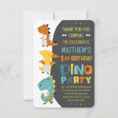 Cute moderne dino dinosaurus kinderverjaardagsfees bedankkaart (Voorkant)