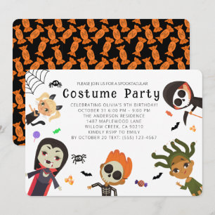 Cute moderne kinder Halloween verjaardag kostuumfe Kaart