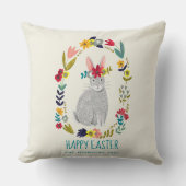Cute moderne konijn met bloemenkrans gepersonalise kussen (Voorkant)