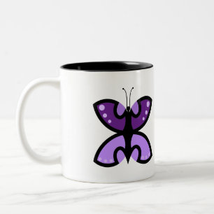 Cute Moderne Paarse Vlinder Grafische Accent Tweekleurige Koffiemok
