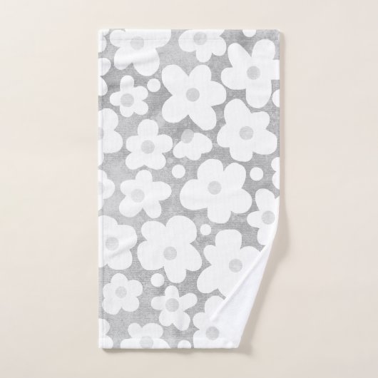 Cute Moderne Retro Daisy Gris (Serviette à main)