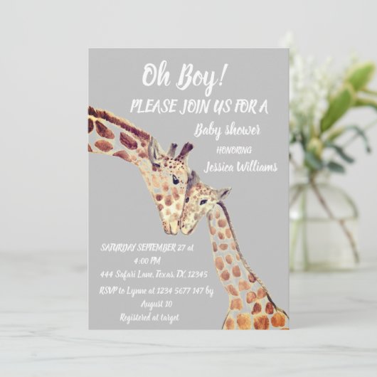 Cute Moeder Baby Boy Giraffe Safari Boho Animals Kaart (Staand voorkant)