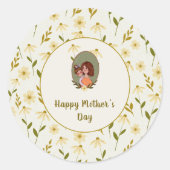 Cute Moeder & Child Illustration Moederdag Ronde Sticker (Voorkant)