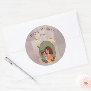 Cute Moeder & Child Illustration Moederdag Ronde Sticker