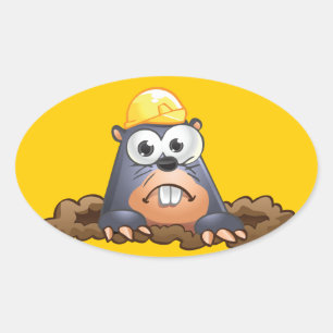 Cute Mole Digging Cartoon Ovale Sticker