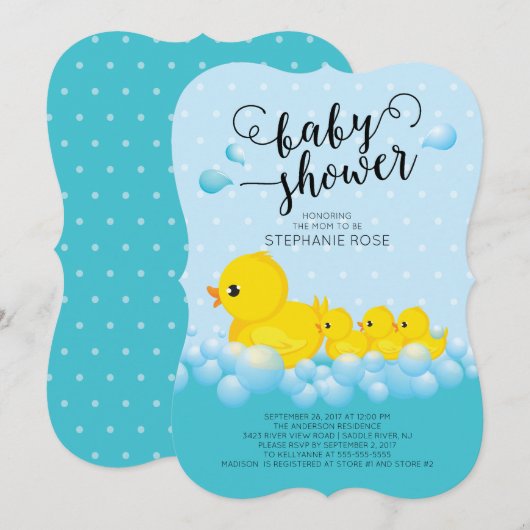 Cute Mom Canard & Triplets Baby shower Invitation (Devant / Derrière)