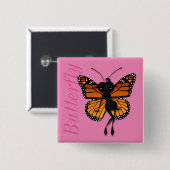 CUTE MONARCH BUTTERFLFLY LADY SQUARE BUTTON (Voorkant /achterkant)