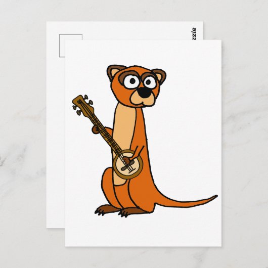 Cute Mongoose Plays Banjo Cartoon Briefkaart (Voorkant / Achterkant)